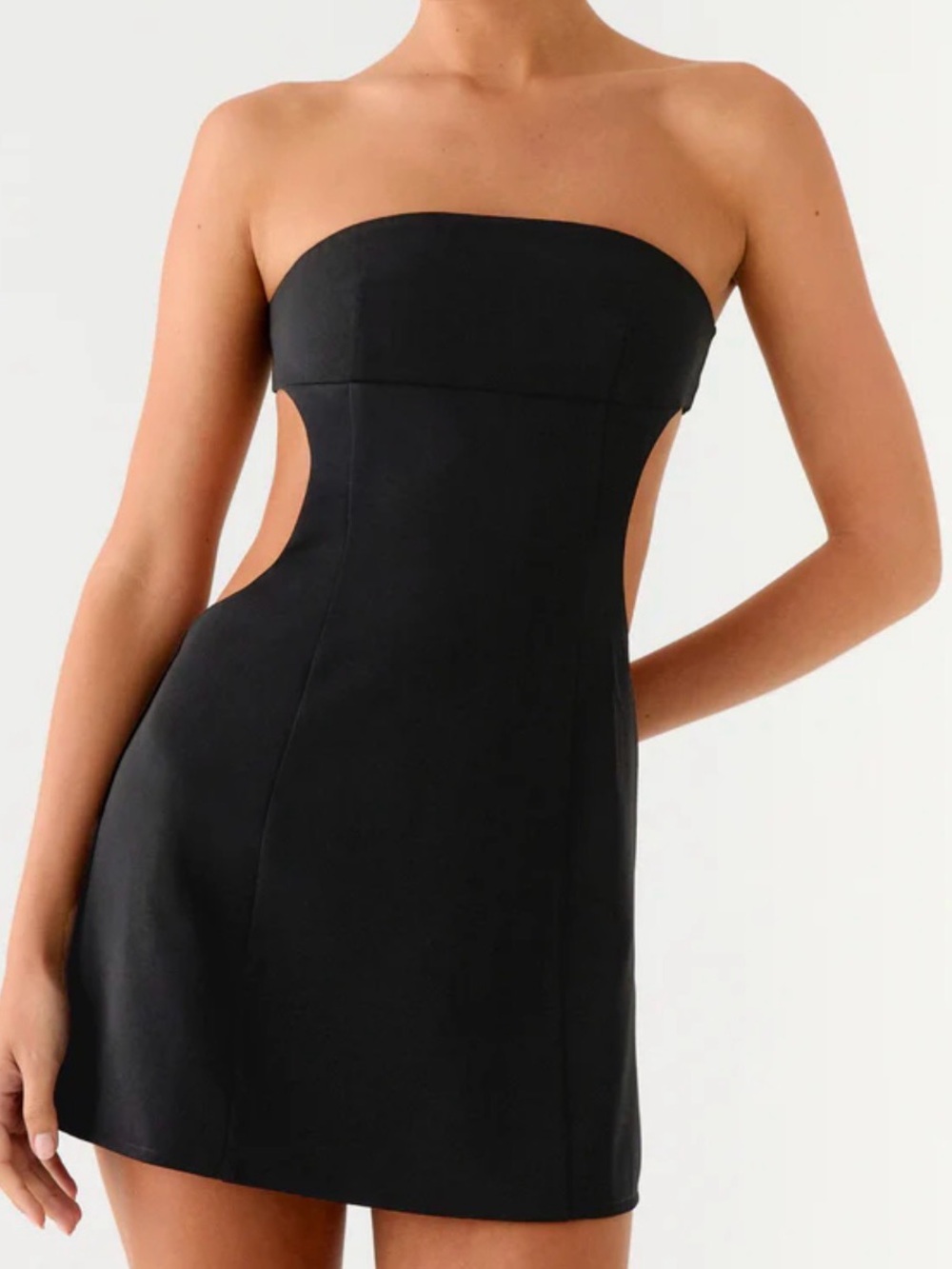 Peppermayo Black Strapless Cutout Mini Dress